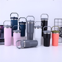 Gobelet isotherme en acier inoxydable de 30 oz avec poignée et paille rabattable, couleur mate, vierge pour sublimation