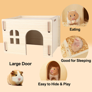 Furnitur kandang Hamster dekorasi habitat hewan kecil pondok Hideout kayu Chinchilla Marmot rumah - Product Image 4