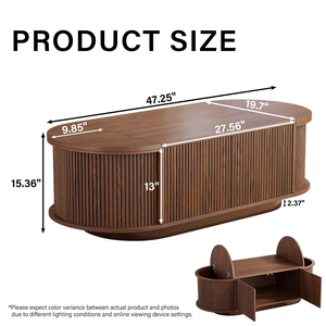 <span class=keywords><strong>Tavolino</strong></span> da Caffè Moderno Minimalista Foshan 2026 con Piano Sollevabile e Vano Contenitore Nascosto, in Legno Massello Ovale per Soggiorno - Product Image 4