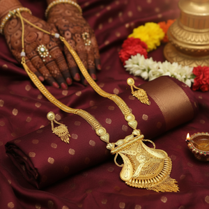 18K <b>Gold</b> Plated Brass South Indian Temple Long Haram Necklace <b>Set</b> Bridal Engagement Party Wedding Anniversary Jewelry Earrings - Product Image 3