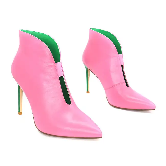 XINZI RAIN Latest Design Women Leather Boots Pink Green Red Stiletto Women High Heels Open Vamp Boots