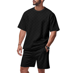 PASUXI <span class=keywords><strong>Tuta</strong></span> Sportiva Estiva da Uomo all'Ingrosso, Completo Traspirante a Scacchi con Maniche Corte per Corsa, Jogging e Palestra - Product Image 2