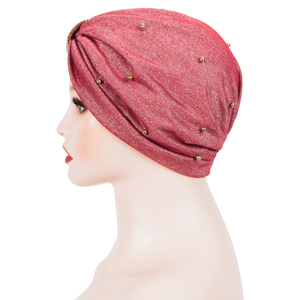 Couvre-tête perlé glamour pour femmes, nœud extensible, chimio, cadeau de saint-valentin, polyester rouge, <span class=keywords><strong>alopécie</strong></span>, foulard - Product Image 5