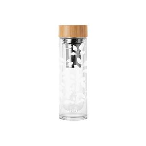 Bouteille en verre avec infuseur à thé, couvercle en bambou et motif feuille, 500 ml, pour boissons chaudes et froides - Product Image 1