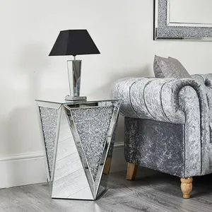 Sala de estar de lujo muebles de diamante brillante lámpara de mesa lateral con espejo de mesa de Pedestal