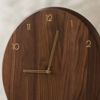 Jam Dinding Bulat Digital Art Deco Kayu Walnut Hitam Alami dengan Jarum Kuningan, Hiasan Dinding Senyap untuk Ruang Tamu, Kantor, dan Rumah