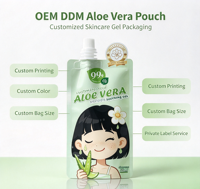 Gel Apaisant à l'Aloe Vera en Sachet Souple 50ml – Format Voyage Portable pour Soins de la Peau – Sachet Doypack en Plastique Composite à Pression Souple – Impression Personnalisée