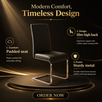 Chaise de salle à manger moderne en cuir PU courbé avec pieds en métal, dossier haut – Mobilier de cuisine et de maison de luxe léger