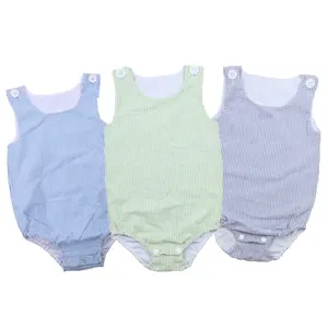 Musim Panas Pakaian Bayi Anak Perempuan Anak Laki-laki Katun Seersucker Baju Monyet 0-3 Bulan Bayi Bodysuit Lucu Dilapisi Bayi Pakaian Bayi