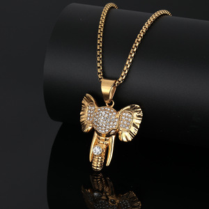 Mano Hip Hop Animal elefante no deslustre Zirconia cúbica no deslustre impermeable Acero inoxidable joyería de moda colgantes hombre - Product Image 2