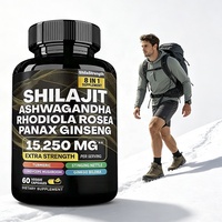 Fabricant de capsules, capsules de Shilajit certifiées Halal GMP, 15250 mg, 8 en 1, Ashwagandha, Rhodiola, Panax Ginseng