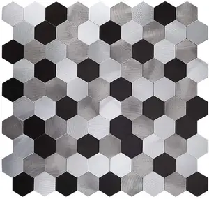 Bufu Durable Black and white Hexagon Faux Marble Brushed Aluminum Peel and Stick Mosaic Tiles for Wall and Floor