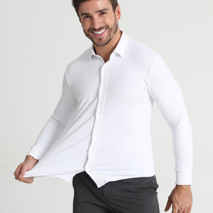 Herren Custom Logo Polyester Solid White Langarm Stretch Atmungsaktiv Formal Button Down Golf <span class=keywords><strong>Dress</strong></span> Shirt für Business Casual - Product Image 2