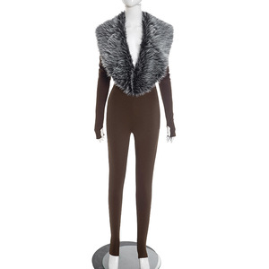 <span class=keywords><strong>Mono</strong></span> de <span class=keywords><strong>fiesta</strong></span> ajustado de manga larga con cuello bajo y guantes integrados, de moda sexy con cuello de piel, para <span class=keywords><strong>mujer</strong></span>, tendencia otoño-invierno 2026 - Product Image 2