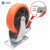 Usine de conception de brevet Offre Spéciale 3 4 5 6 pouces roues de roulettes rotatives de frein AB de plaque plate de PVC orange résistant industriel