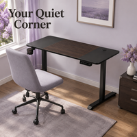Bureau debout électrique AOR, hauteur réglable, certifié FCC et CE, surface en MDF et PVC, crochet pour casque durable, vente en gros d'usine
