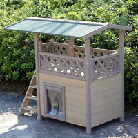 Maison pour chat de luxe écologique en bois et métal, avec terrasse et escalier, résistante aux intempéries, design élégant, pour l'extérieur