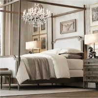 Meuble de chambre à coucher antique, cadre de lit queen size en bois massif, style français, vente en gros, 4 affiches