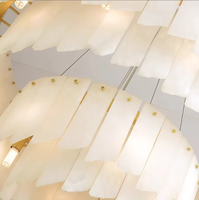 Lustre LED blanc en fer avec abat-jour en marbre d'alabâtre, style nordique moderne, simple, réglable en hauteur, pour salon et salle à manger