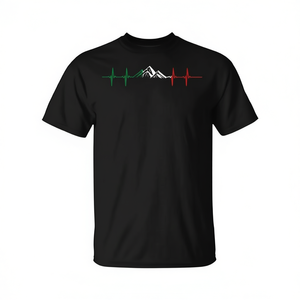 T-Shirt da Montagna con Bandiera Italiana e Motivo a Battito Cardiaco, Unisex per Adulti, Manica Corta, Girocollo, Stampa Serigrafica - Product Image 3