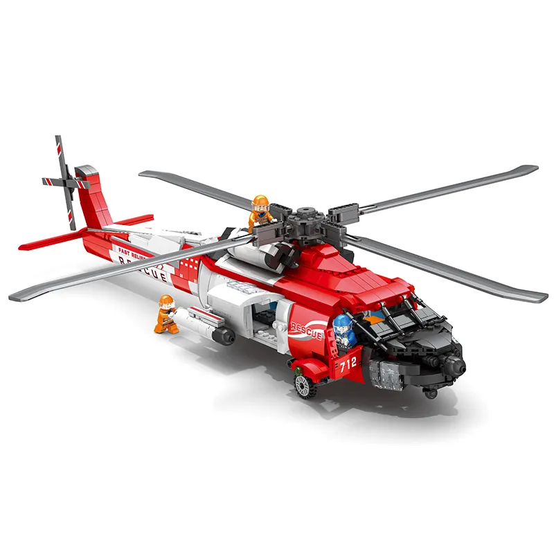 JUHANG 88012 نموذج طائرة بناء كتلة HH-60J البحث والإنقاذ طائرات هليكوبتر قواعد حاملة للأطفال لعبة