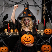 Chapeau de fête fait main de style gothique avec motifs de dessins animés d'araignées, de sorcières et de magiciens pour Halloween