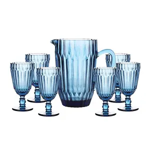 7PCS Wholesale Factory High-White Bohemia Style Golden Decorative Glass  Water Drinking Jug Set Pitcher Set with Customized Decal - China Glassware  and Glassware Set price