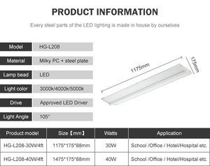 Lámpara empotrada de <span class=keywords><strong>techo</strong></span>, <span class=keywords><strong>luz</strong></span> LED delgada para resaltar, 4 pies, 30w, 40w, para oficina - Product Image 5