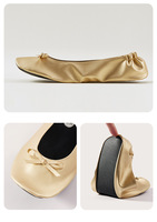 BW102 Ballerines pliables en PU à enfiler, chaussures de danse plates d'intérieur, chaussures de mariée avec sac de rangement pour femmes