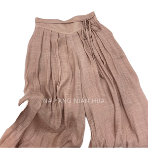 2024 femmes rétro Ramie coton Culottes <span class=keywords><strong>plissé</strong></span> jambe large été pantalons décontractés avec <span class=keywords><strong>taille</strong></span> élastique <span class=keywords><strong>grande</strong></span> <span class=keywords><strong>taille</strong></span> et conception de balançoire - Product Image 5