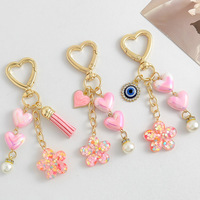 Mode Cartoon Kat Geweven 3D Fruitvorm Plastic Oplaadbare Sleutelhanger Bloem Parel Hanger Meisjes Tas Charm Sieraden Cadeau