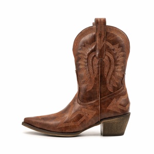 Stivali da <span class=keywords><strong>Donna</strong></span> alla Moda 2024 Autunno Inverno con Punta Affusolata Taglia Grande Stile Western <span class=keywords><strong>Cowboy</strong></span> Ricamati con Tacco Grosso e Supporto per l'Arco - Product Image 1
