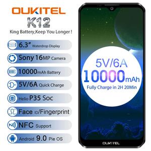 OUKITEL K12 de agua 6,3 "FHD + Android 9,0*1080*2340 16MP Smartphone 6GB 64GB cara ID 10000mAh 5V/6A OTG <span class=keywords><strong>NFC</strong></span> teléfono móvil - Product Image 2