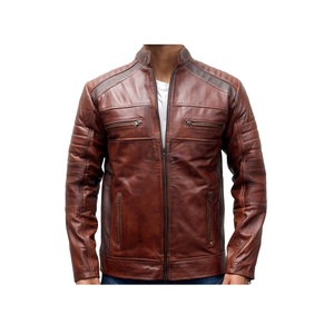 Veste en cuir de mode d'hiver à col montant respirant de couleur marron vintage pour hommes avec taille personnalisée - Product Image 1