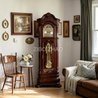 Horloge de grand-père rustique vintage en bois massif Zhao, avec mécanisme Hermle, pendule, design arqué et phases de lune