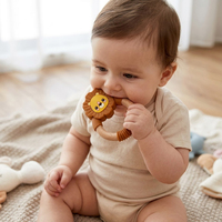 Anneau de dentition en bois Lion pour bébé, jouet de dentition en silicone, anneau de dentition pour nourrisson en bois naturel non toxique, 0-12 mois, prise en main facile, personnalisable