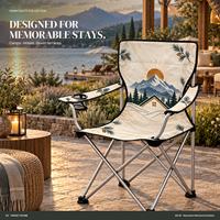 Chaise de camping en gros Camp Master avec accoudoir unique, porte-gobelet et logo et motif personnalisés pour hôtel de montagne