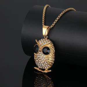 18K 금도금 스테인레스 스틸 올빼미 펜던트 목걸이 링크 웨딩 파티 기념일 지르콘을위한 멋진 나비 패턴 - Product Image 3