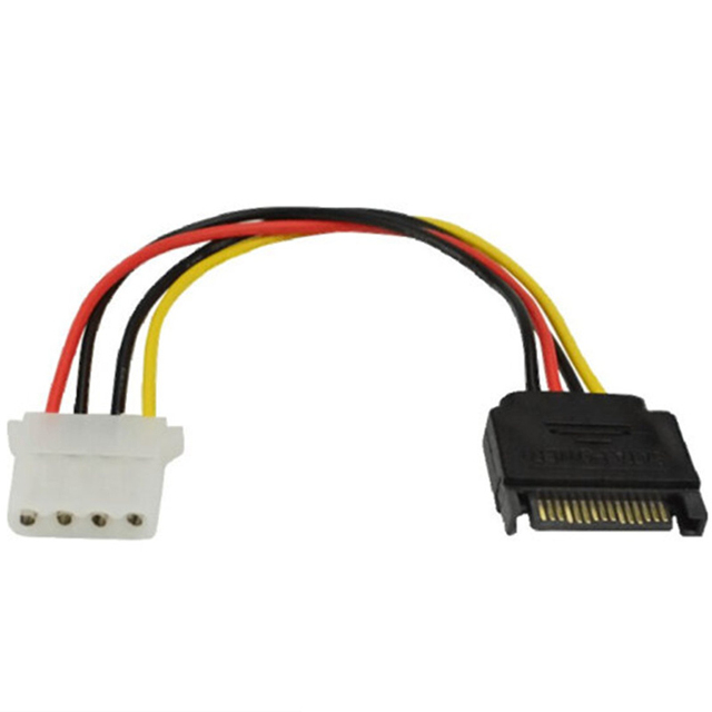 SATA Power Adapter Cable 15 Pin SATA Male to 4 Pin Molex Female Power Adapter Cable for IDE Hard Drive 0.66Ft/0.20m
