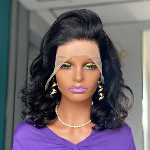 Beste Prijs Zwarte Kleur Bouncy Krullend Pruik Met 100 Menselijk Haar Onverwerkt, 14 Inch Haar Lengte Slijtage En Ga Lijmloze Pruik - Product Image 3