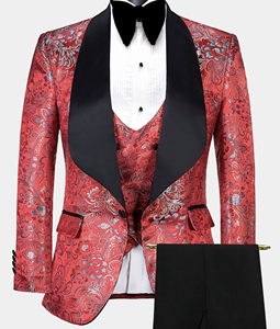 Costume de bal personnalisé, smoking classique de <span class=keywords><strong>mariage</strong></span> pour hommes, smoking <span class=keywords><strong>chic</strong></span> à fleurs rouges, costumes pour hommes 3 pièces - Product Image 4