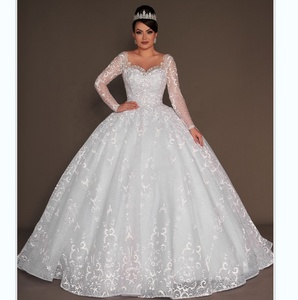 Fábrica de China Vestido de novia de manga larga Vestido de novia de encaje Guangzhou Vestidos de novia blancos - Product Image 1