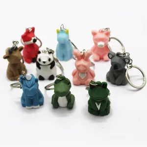 Nhà máy tùy chỉnh động vật mèo gấu trúc thỏ búp bê Keychain 3D dễ thương búp bê lớn đồ chơi Keychain màu hồng thỏ động vật Silicone vòng chìa khóa - Product Image 1