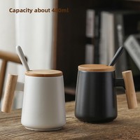 BAMBUS Tasse à café et ensemble à thé en céramique surdimensionnée, style nordique moderne, finition mate, avec poignée en bois, résistante à la chaleur, passe au lave-vaisselle, cadeau d'affaires