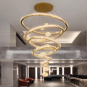 Modern Gold Crystal Stainless Steel Ring <b>Chandelier</b> LED Pendant <b>Light</b> Adjustable Height Living Room Large Size Daylight 5000K - Product Image 1