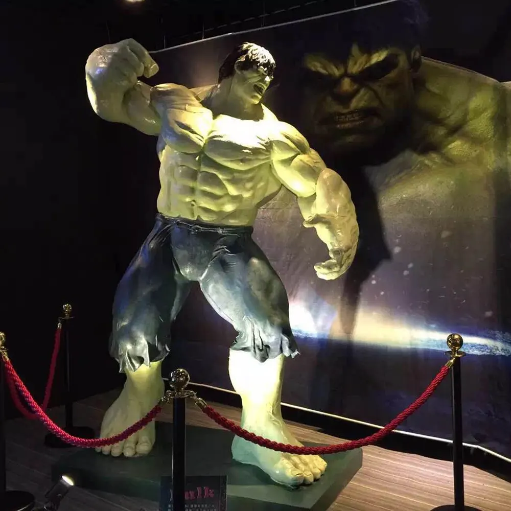 Scultura fatta a mano in vetroresina grande cartone animato supereroe Hulk scultura commerciale decorazione stradale scultura