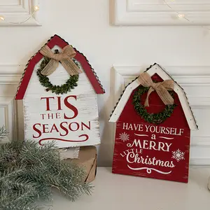 Feliz Año Nuevo DIY pared puerta ventana colgante Navidad decoración Feliz Navidad madera adornos navideños