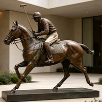 Statue de cheval polo en bronze, art personnalisé pour la maison et le jardin, statue grandeur nature en métal, grand modèle en cuivre et laiton