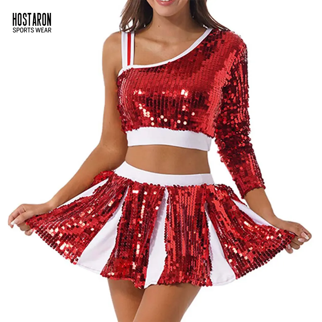 HOSTARON grosir gratis desain cantik seragam cheerleader kualitas tinggi Rhinestones berkilau gadis muda seragam Cheer