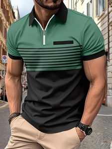 2025 Casual <span class=keywords><strong>rayas</strong></span> hombres Color a juego manga corta cremallera solapa <span class=keywords><strong>camisa</strong></span>, verano al aire libre Golf deportes - Product Image 3